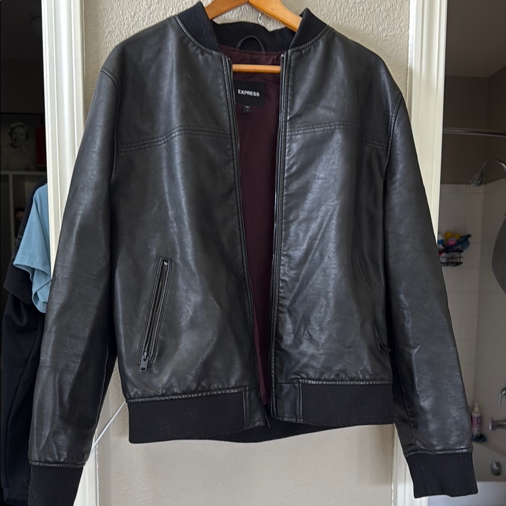 Express Black Bomber Jacket with Ribbed Details